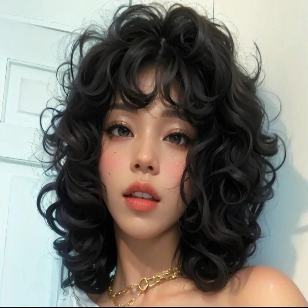 Beautiful black woman, striking look, Sexy Mature Woman, black fur color, seamless, Outstanding features, very curly hair, Full mouth, skin black, mulatto black