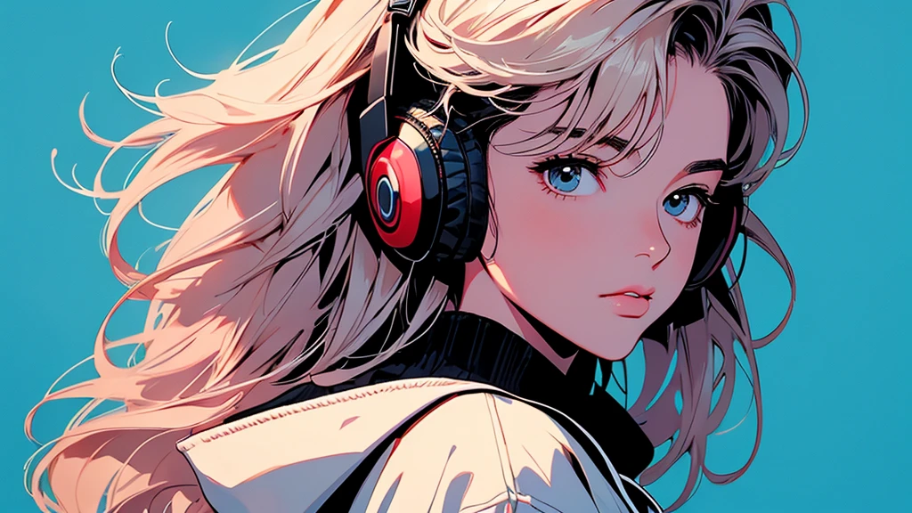 2D illustration, anime, Manga style, Bishamon from noragami, 1 Girl, Big Hair, Shortcuts, {{full name eyes}}, create, High resolution, masterpiece, Highest quality, High detail, High detailed eyes, Grain Filter, Detailed lips, High resolution, Super detailed, Portraiture, Realisticな比率, Anatomically correct, Beautiful young woman, Erin Moriarty pairing:0.7, joey king:0.5, Sydney Sweeney:0.whole bodyポートレート, Illustrator, anime , Realistic ,sketch , 1 Girl, ,lip, hoodie,order, Blue gradient background, Neon Hair,Textured Trim, (masterpiece,Highest quality), lofi, Battle DJ girl in HIPHOP fashion wearing DJ headphones,whole body,Asian,
