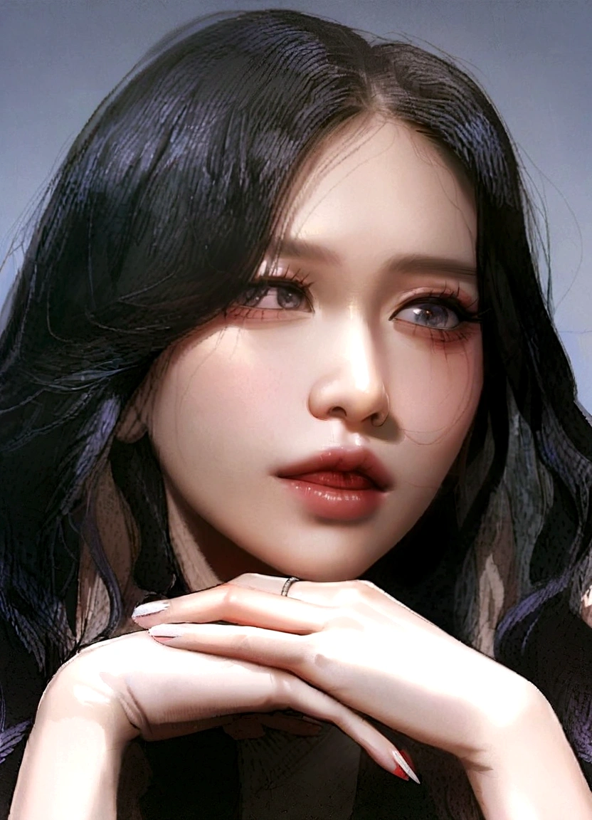 Araffe Asian woman with long black hair and a ring on her finger, Jisoo do Blackpink, retrato de jisoo blackpink, Jisoo do Blackpink, Lee Ji-eun, Lee Ji-eun, Parque Ji-min, portrait of jossi do blackpink, jennie blackpink, tzuyu from twice, Korean female actress, jossi do blackpink, jaeyeon nam