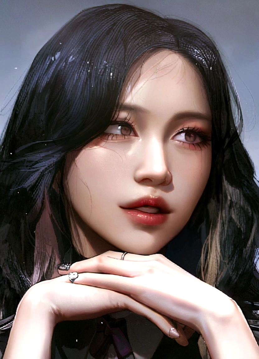 Araffe Asian woman with long black hair and a ring on her finger, Jisoo do Blackpink, retrato de jisoo blackpink, Jisoo do Blackpink, Lee Ji-eun, Lee Ji-eun, Parque Ji-min, portrait of jossi do blackpink, jennie blackpink, tzuyu from twice, Korean female actress, jossi do blackpink, jaeyeon nam
