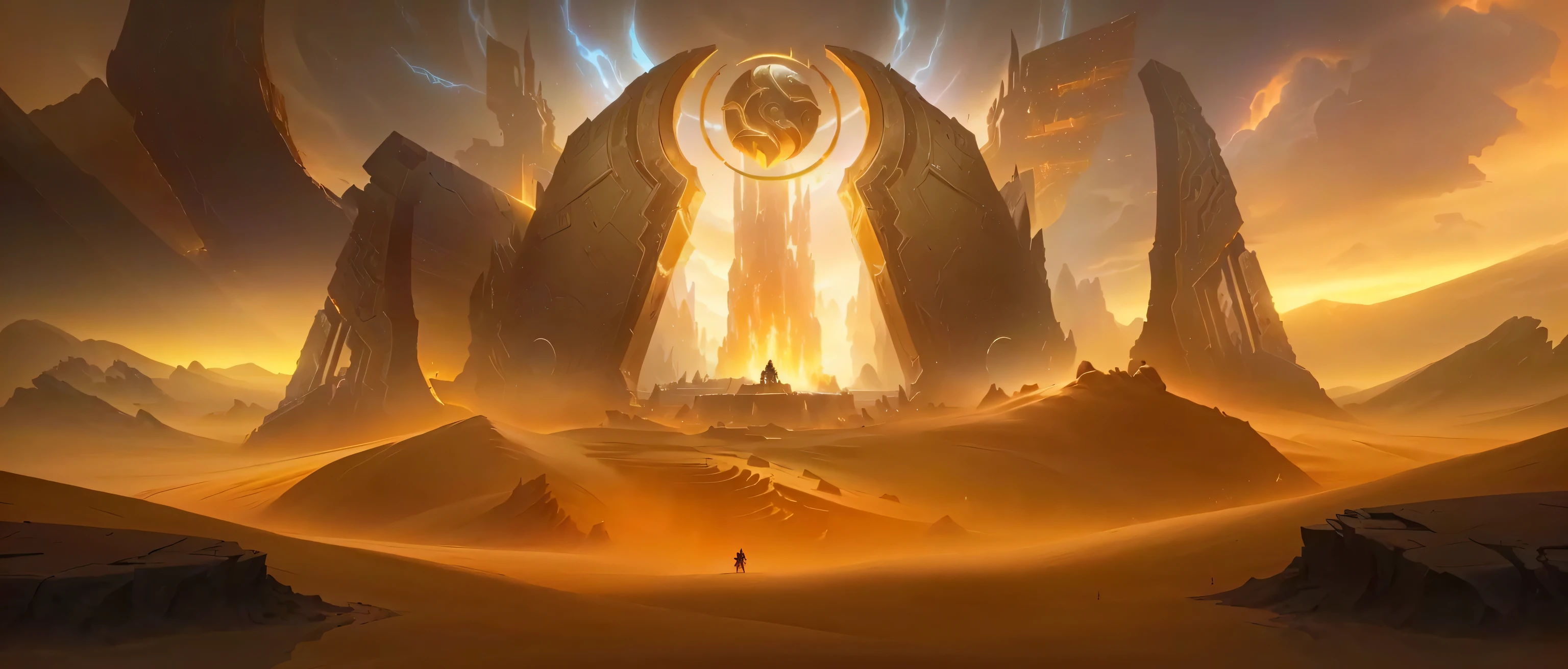 There is a number,Depicting a desert,There is a huge portal on top, Game concept art, League of Legends concept art, Research the Hell Rift Portal, Arena Background, Stunning mysterious background, World of Warcraft concept art, odin's stone Arena Background, Concept Art Magic Highlights, Portal to the Lost Realm of Flame, 8K HD wallpaper JPEG artifact
