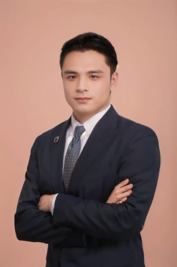 A man in a suit and tie stands with his arms crossed., Handsome and elegant, handsome man, Kaisa Salem, Official Photos, Handsome and charming, promotional pictures, Pose in style, handsome man, doing a graceful pose