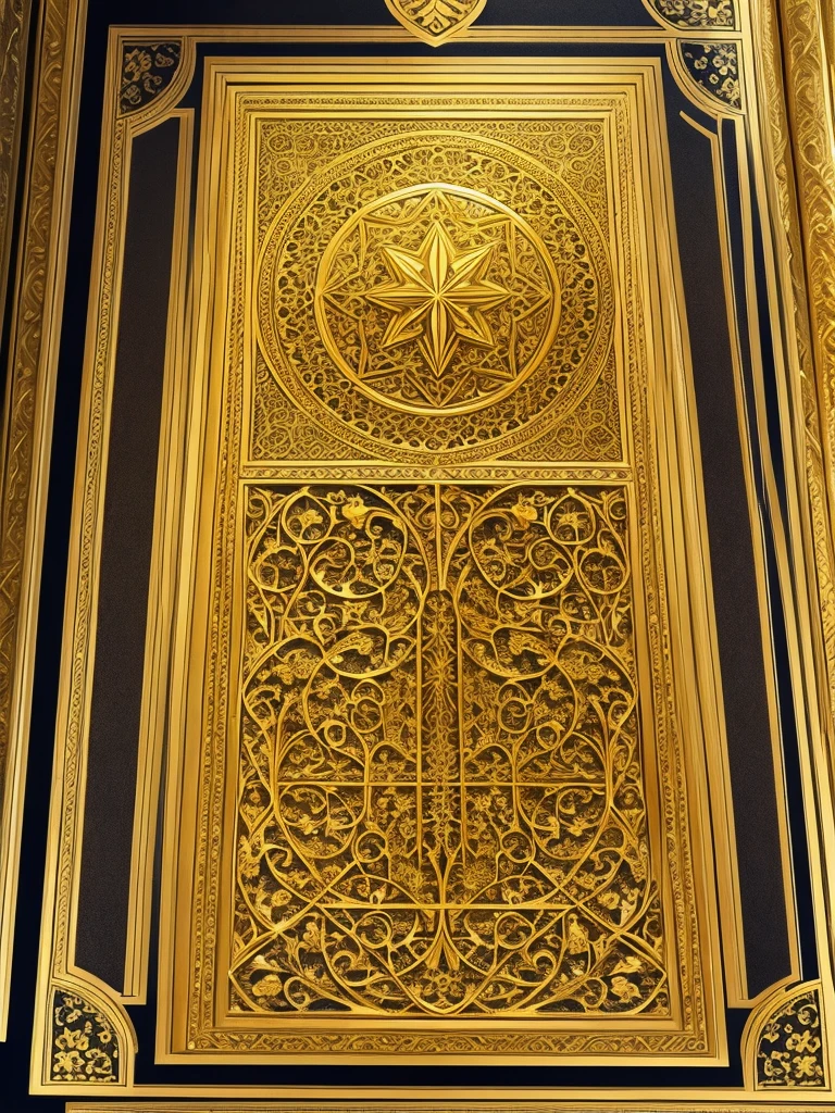 Large book with golden cover and golden arabesque decoration 