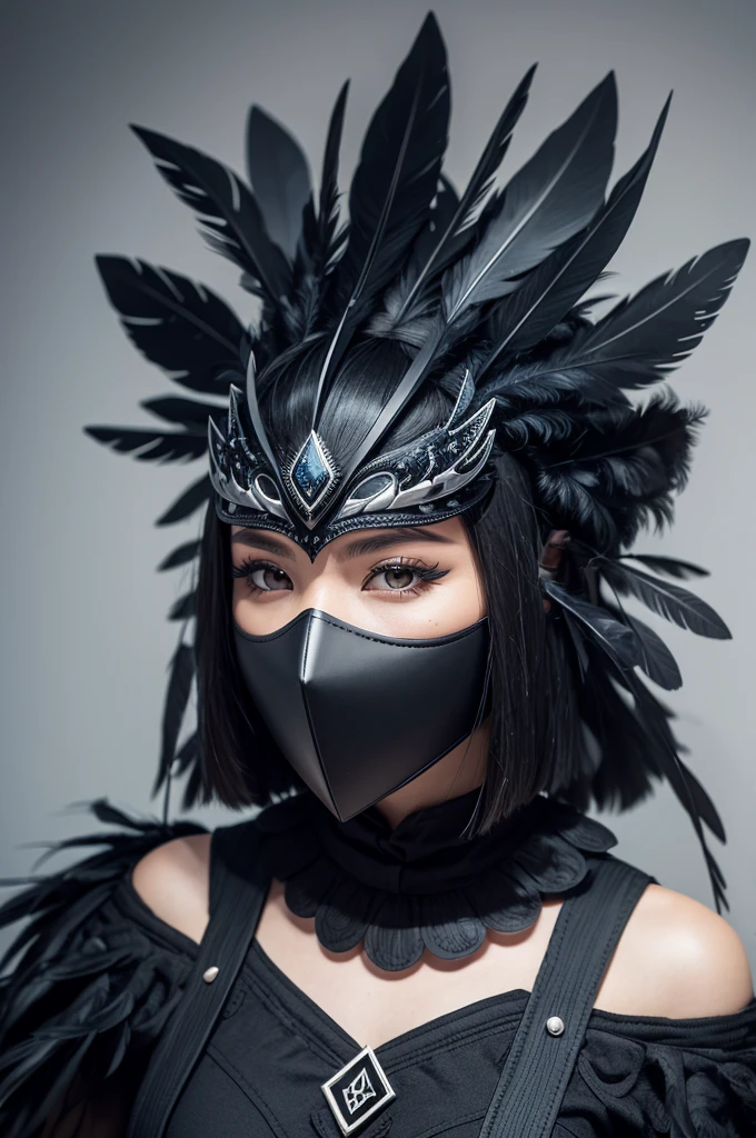 Obsidian Asteca Full mask with feathers