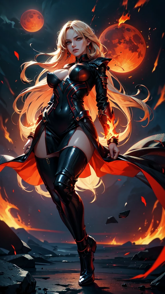 best quality,ultra-detailed,realistic,portrait:1.2,professional,colorful,soft lighting,full body,a beautiful cutest woman,tall and slender,mysterious,dynamic action,a raging fire,expression of pure malice,red moon,best quality,ultra-detailed,realistic,portrait:1.2,professional,colorful,soft lighting,full body,a beautiful cutest woman,tall and slender,mysterious,dynamic action,a raging fire,expression of pure malice,red moon