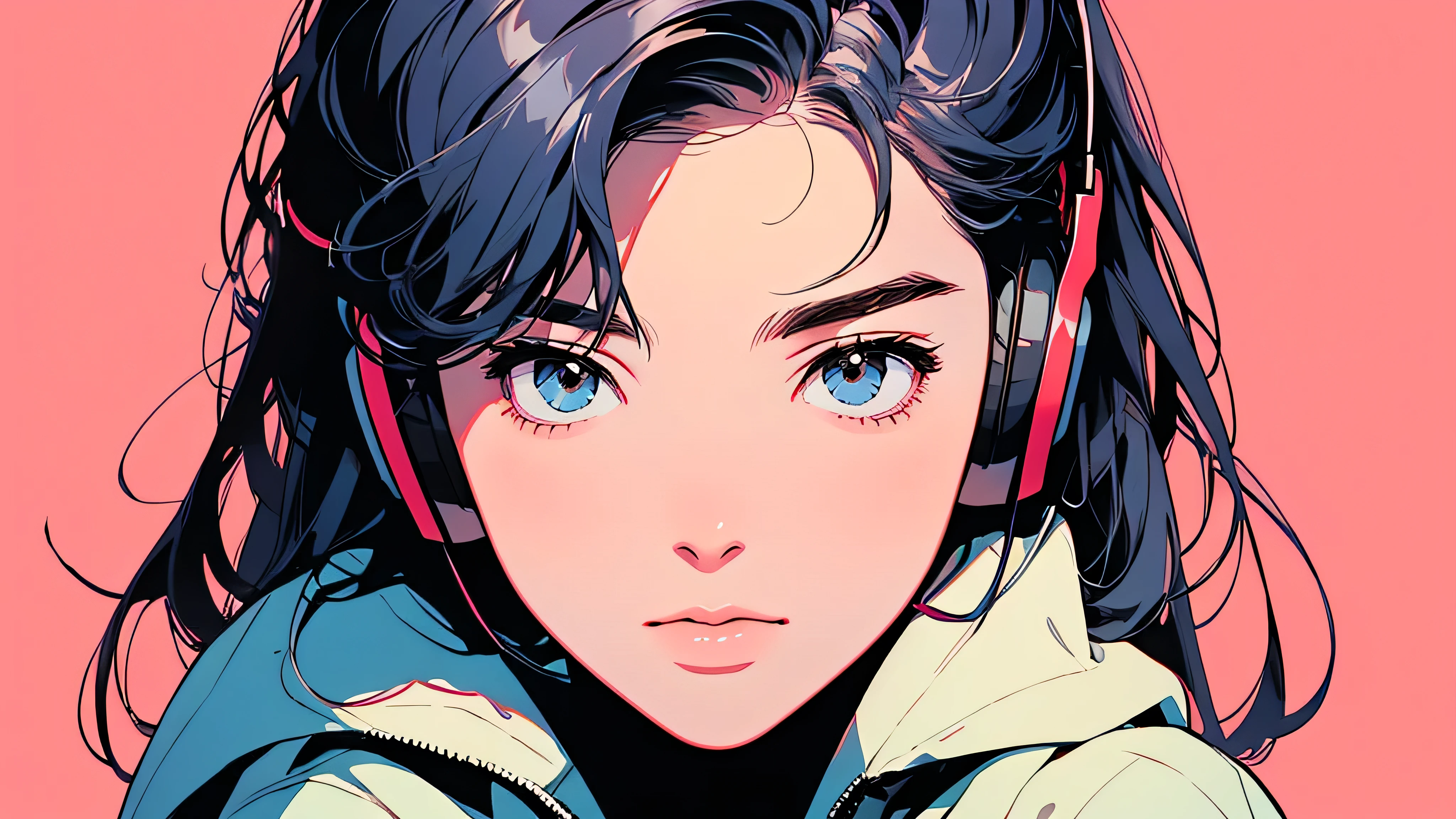 2D illustration, アニメ, Manga style, whole body,ASİAN, Bishamon from noragami, 1 Girl, Big Hair, Shortcuts, {{full name eyes}}, create, High resolution, masterpiece, Highest quality, High detail, High detailed eyes, Grain Filter, Detailed Lips, High resolution, Super detailed, Portraiture, Realistic ratio, Anatomically correct, Beautiful young woman, Erin Moriarty pairing:0.7, joey king:0.5, Sydney Sweeney:0.whole bodyポートレート, Illustrator, アニメ , Realistic ,sketch , 1 Girl, ,Lip, hoodie,Order, Blue gradient background, Neon Hair,Textured Trim, (masterpiece,Highest quality), lofi, Battle DJ girl in HIPHOP fashion wearing DJ headphones