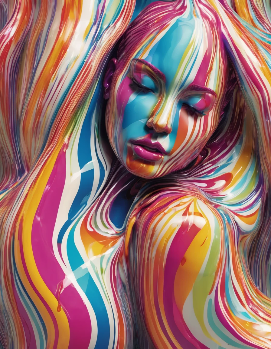 Vector striped Jelly beautiful women Sculptures, full body emerge from the striped liquid
