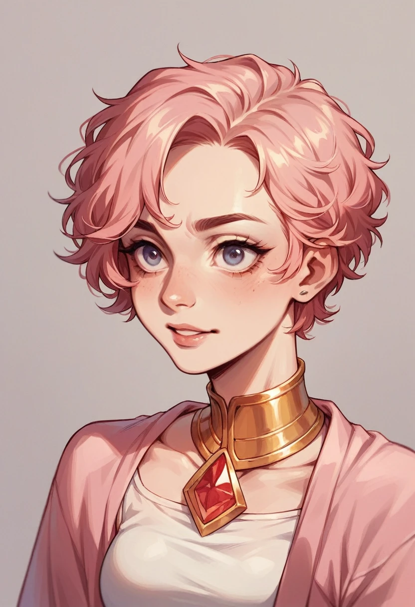How would I look with curly short hair in a pink saree and a gold neckace?