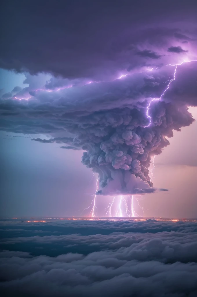 Crystal Cloud、Giant Tornado, Lightning strikes、skyscraper、Atmospheric perspective, 8k, Wide-angle lens、Super Detail, Accurate, highest quality, Purple Lightning、Sharp images、High color reproducibility、Attention to detail、live-action、Alluring、