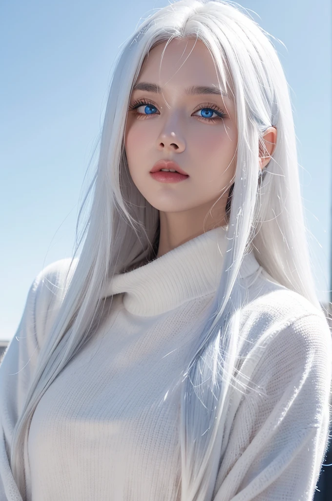 A cold and proud girl with white hair and blue eyes