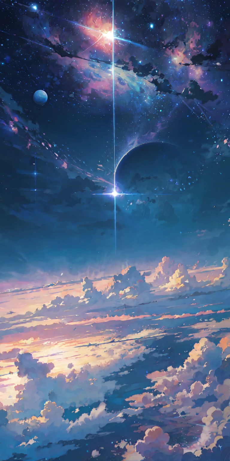 Beautiful sky anime scene with stars and planets, Space Sky. by Makoto Shinkai, anime art wallpaper 4k, anime art wallpaper 4k, Anime Art Wallpapers 8K, anime wallpaper 4k, anime wallpaper 4k, 4k anime wallpaper, Anime Sky, Awesome Wallpapers, Anime Background, Heavenly planets in the background, Anime Background art