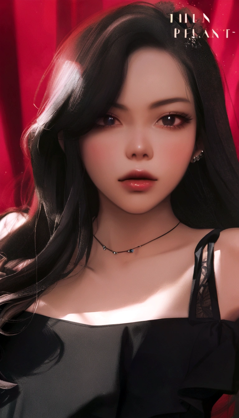 a close-up of a woman with long hair and a black dress, retrato de jisoo blackpink, Jisoo do Blackpink, Jisoo do Blackpink, portrait of jossi do blackpink, jaeyeon nam, heonhwa choe, sun yunjoo, jossi do blackpink, Lee Ji-eun, Lee Ji-eun, Parque Ji-min, Jinyoung Shin, Tae June Kim