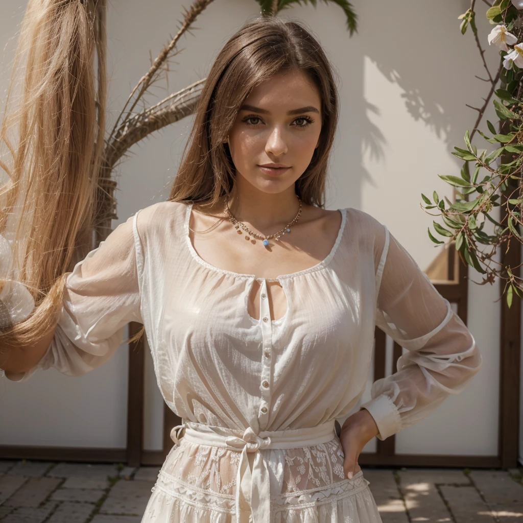 génére moi la plus belle femme au monde avec une tenue parfaite des bijoux parfait des accesoirs parfait je veux que tout soit trés originale avec une qualité hyper réaliste trés détaillée en 8k