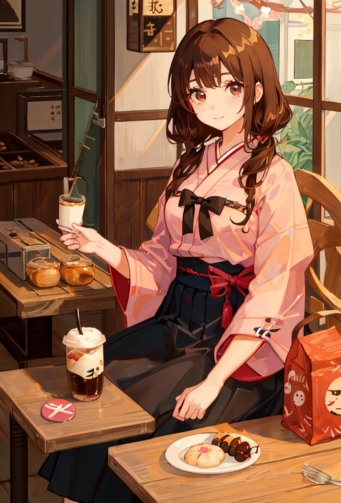 there is a young woman holding a cup of coffee in her hand, cute face girl, cute natural anime face, with a cute face - beautiful, Sakimi-chan, Chiho, Yoshitomo Nara, young beautiful face, beautiful face of japanese girls, brown hair and large eyes, cute kawaii girl, beautiful big and clear eyes