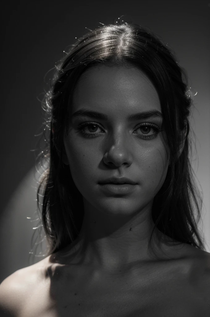 a young white female, face completely hidden in shadows, black and white, dramatic lighting, minimalist background, light colored background, high contrast, sharp focus, (best quality,4k,8k,highres,masterpiece:1.2),ultra-detailed,(realistic,photorealistic,photo-realistic:1.37)