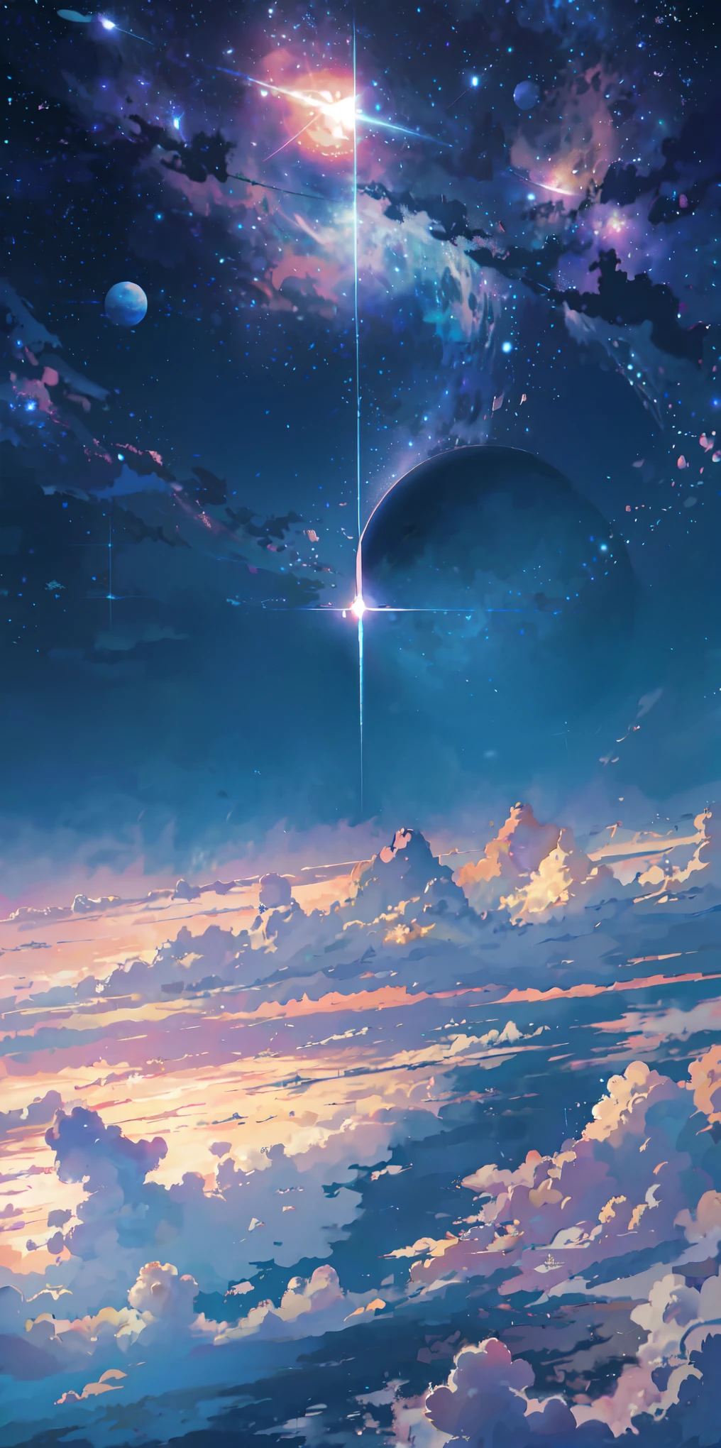 Beautiful sky anime scene with stars and planets, Space Sky. by Makoto Shinkai, anime art wallpaper 4k, anime art wallpaper 4k, Anime Art Wallpapers 8K, anime wallpaper 4k, anime wallpaper 4k, 4k anime wallpaper, Anime Sky, Awesome Wallpapers, Anime Background, Heavenly planets in the background, Anime Background art