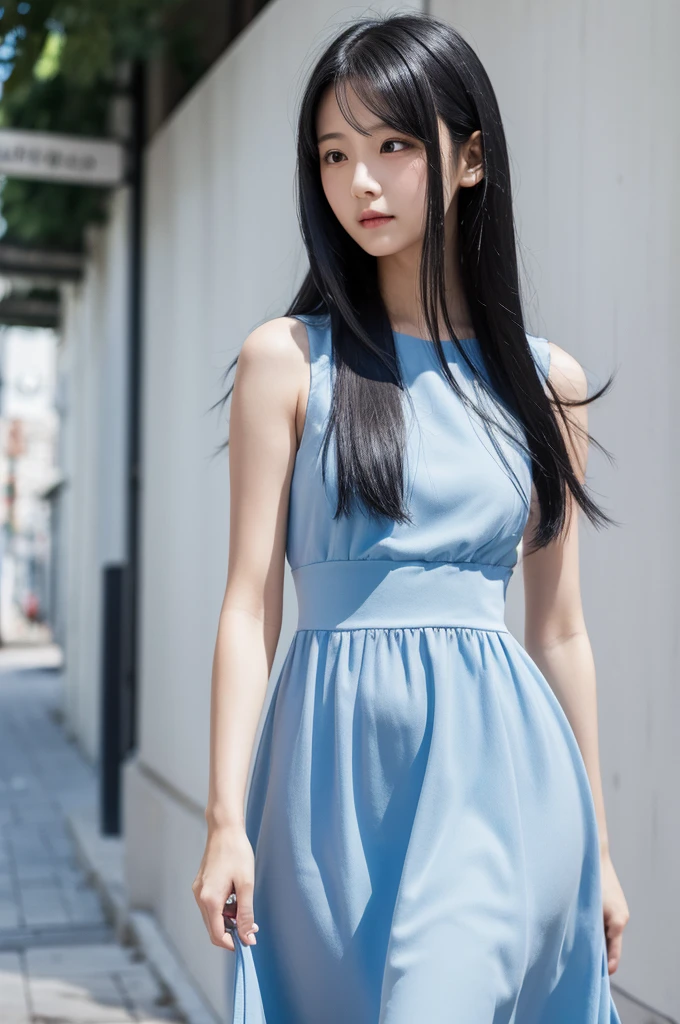 Black hair girl,20th Generation,Clear,Long straight black hair,Light blue dress