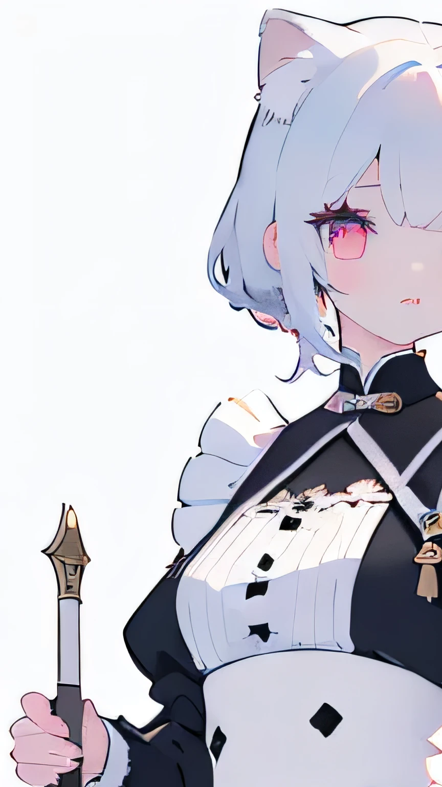 a beautiful and delicate 18-year-old tsundere girl, beautiful detailed eyes, beautiful detailed lips, extremely detailed eyes and face, long eyelashes, 1girl, white cat ears, long-strapped bag, frontal view, red eyes, (best quality, 4k, 8k, highres, masterpiece:1.2), ultra-detailed, (realistic, photorealistic, photo-realistic:1.37), large , skirt, elegant, fantasy, soft lighting, white background, bunny girl