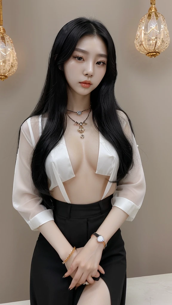 Korean lady.
Beautiful
Black Long hair.
Jewellery
CEO
25 years old