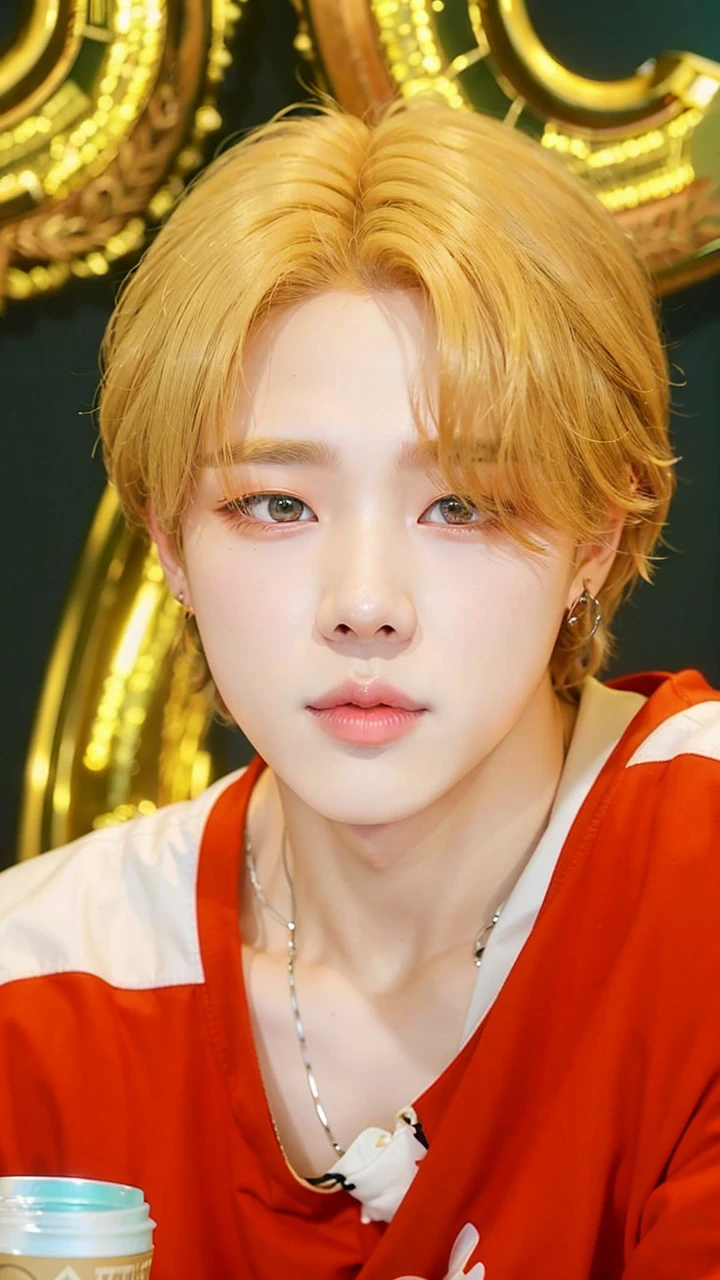 arafficial photo of a man with a tie and a jacket, jimin\'s plump lips, park jimin, accurate jimin face, jimin, jimin\'s right eyelid swollen, jimin\'s grecian nose, kim doyoung, taejune kim, hyung tae, jung jaehyun, bts, jungkook, headshot profile picture, portrait of kpop idol