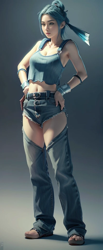 Blue Hair Surrealism, Character table, Reference Table, Standing painting, 8K, Super Detail, 1080P, Women HD, 4K, 8K, 16K, high resolution, best quality, high quality, Anatomically correct, masterpiece, precise, Ultra HD,grace,Unreal Engine,Delicate face,Long braids,slim,Long legs,miniskirt