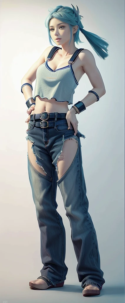 Blue Hair Surrealism, Character table, Reference Table, Standing painting, 8K, Super Detail, 1080P, Women HD, 4K, 8K, 16K, high resolution, best quality, high quality, Anatomically correct, masterpiece, precise, Ultra HD，grace，Unreal Engine，Delicate face，Long braids，slim，Long legs，miniskirt