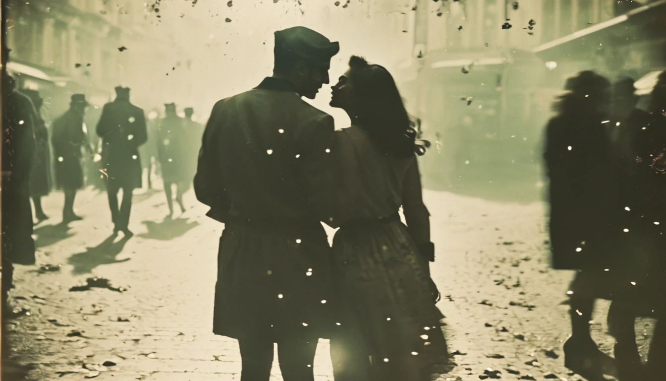 Behind Ken Takakura in a trench coat, A woman of incomparable beauty holds an umbrella on Ken Takakura's back.、Rain Amsterdam、Looks like a love scene、however、If you look closer, ((A woman threatens a man by pointing a gun at his flank))。Dangerous scene of the main character man、Detailed pistols(Pay attention to the direction of the handgun)、Murder Woman and Righteous Secret Agent、Detailed pistols、Detailed umbrella、Sateen、Sateen、Sateen、Best Scenes from the Movie、((phot、Photorealsitic))、