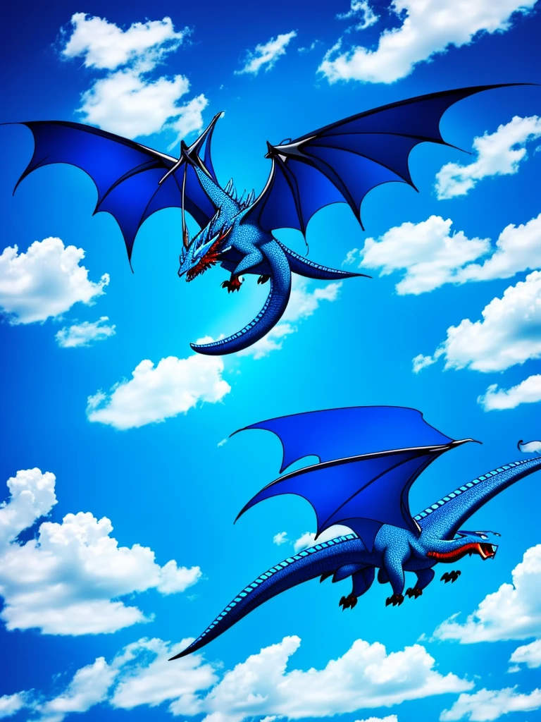 A blue dragon flying through the skies