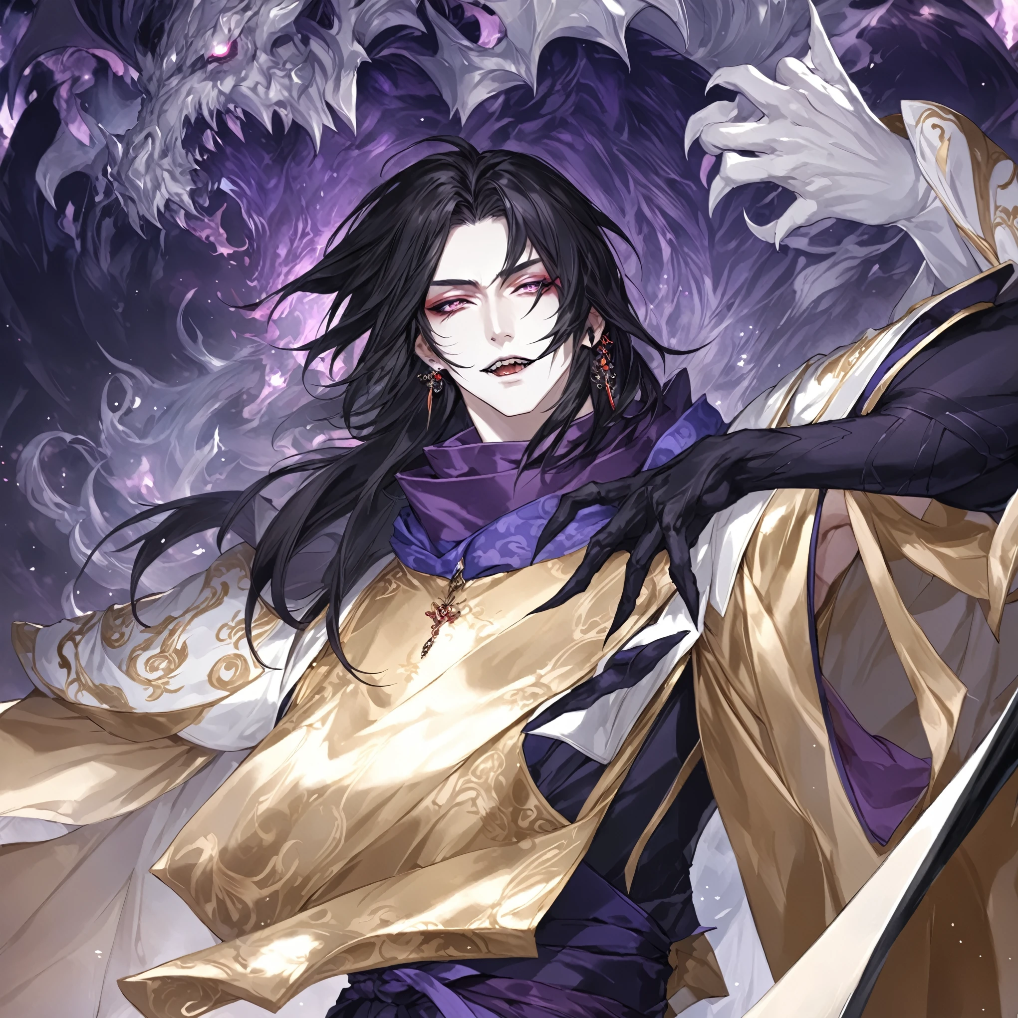 masterpiece, best quality, Fantasy aesthetics, Highly detailed, shadowverse style, male, japanese style, demonic