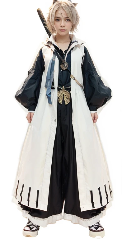 ((best quality)), ((masterpiece)), (detailed), ultra detailed, ultra realistic, uhd, 8k, high definition, 1 boy, kimobo, katana in the back, short white hairs, european 