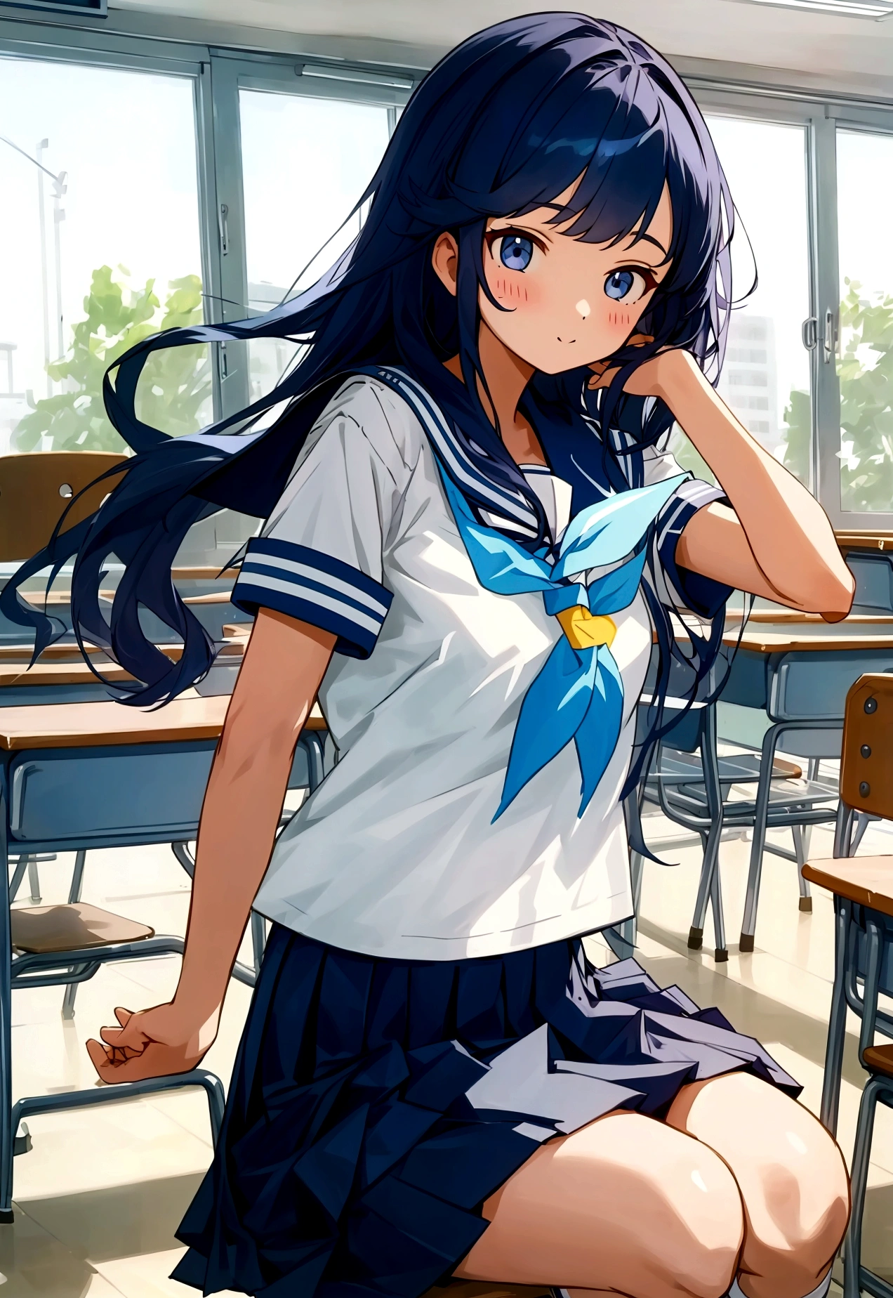 Girls' high school classroom class scene summer sailor uniform