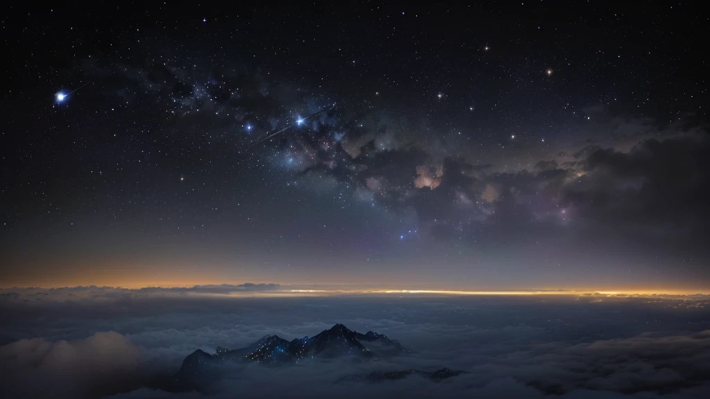 Starry sky with some clouds and some stars, Fog and starry sky, Sitting on a cloud in space, Etienne Delesser, Mikko Lagerstedt, 星空 8K, きらめくDistant Star, Stars shining in the distance, Distant Star, Night Sky with clouds and stars, Night Sky; 8K, Stars in the sky