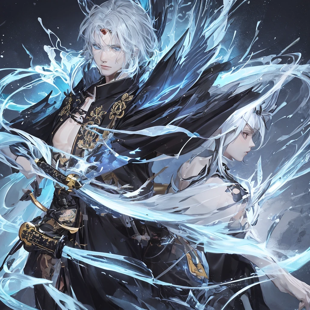 clearing, here is the description focused only on the character Gabriel:
Gabriel is standing, displaying a majestic and powerful presence. He wears an elegant black kimono, decorated with subtle details that combine samurai and ancient Chinese elements. His katana is a blade of vibrant blue energy, emitting a pulsating electric glow around you. Gabriel's wings are made of pure energy, similar to luminous feathers that radiate a soft, heavenly light. In your firm and determined stance, Gabriel personifies the combination of elegance and strength, standing out as a celestial being in his own right.