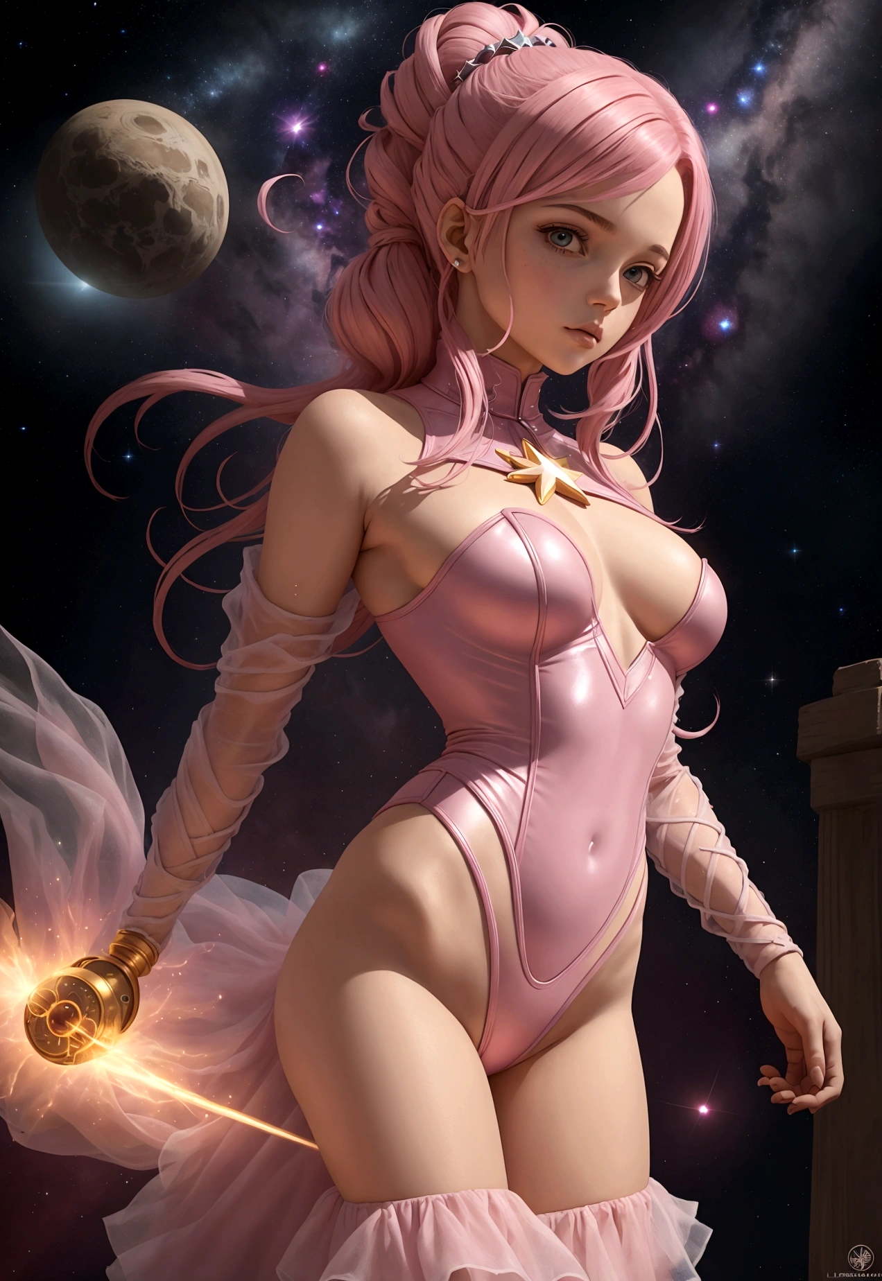 One girl, Star Mage, Pink haired Maria Chiquinha, Space comet, leotard suit