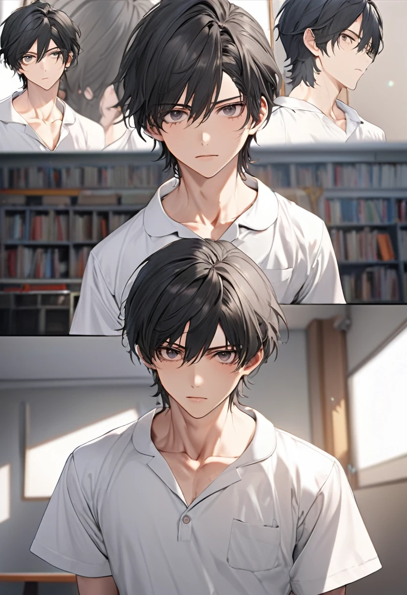 ((young boy))), ((shota)), ((black hair)), short hair, ((naked)), (shirtless), (boxers), ((Smug Smile)), ((lean body)), ((10 years old)), (((student))), ((classroom))
