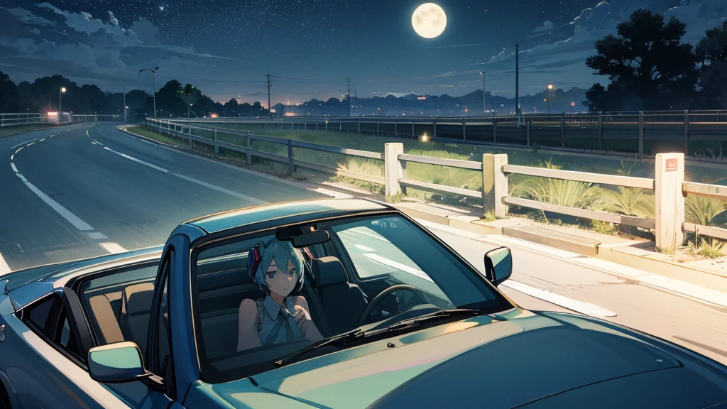 Hatsune Miku under the moonlight、A scene of driving on a quiet road