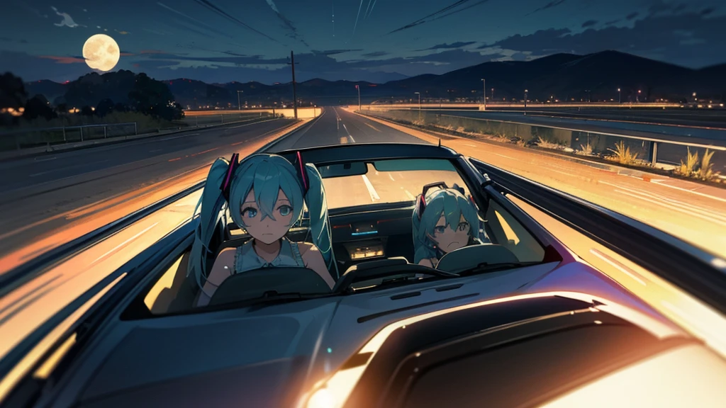 Hatsune Miku under the moonlight、A scene of driving on a quiet road