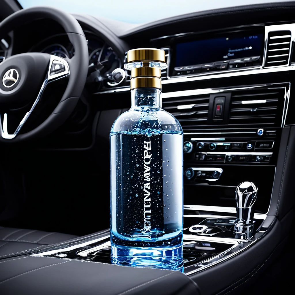 living water for the car engine in a luxurious bottle