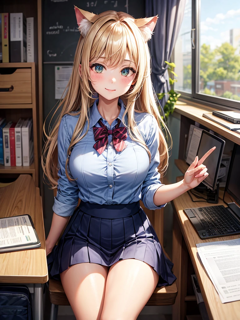Cat girl at her desk at school