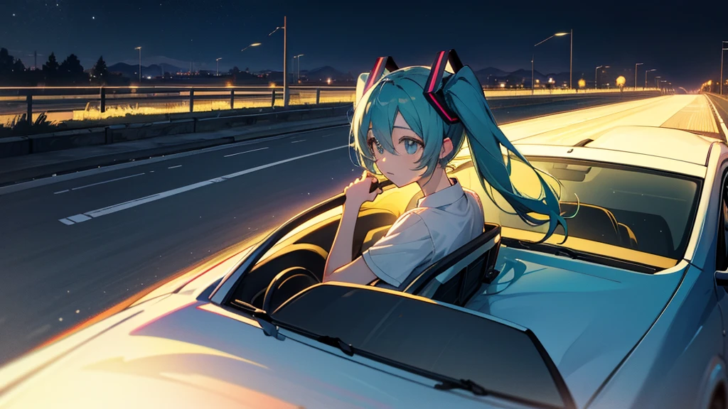 Hatsune Miku under the moonlight、A scene of driving on a quiet road