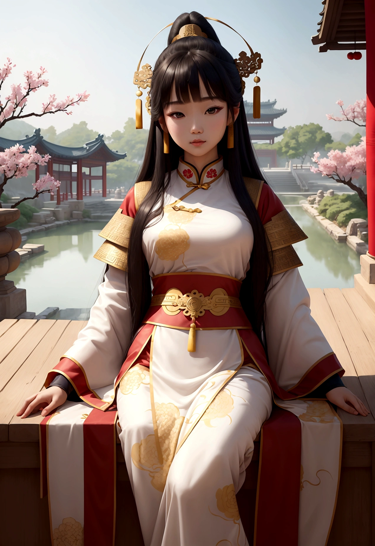 girl, ancient chinese costume, whole body, sunlight, Clear Face, Clean white background, masterpiece, Super detailed, A magnificent composition, Ultra HD, high quality, Very detailed, Official Art, Uniform 8k wallpaper, Super detailed, 32K Super long straight hair