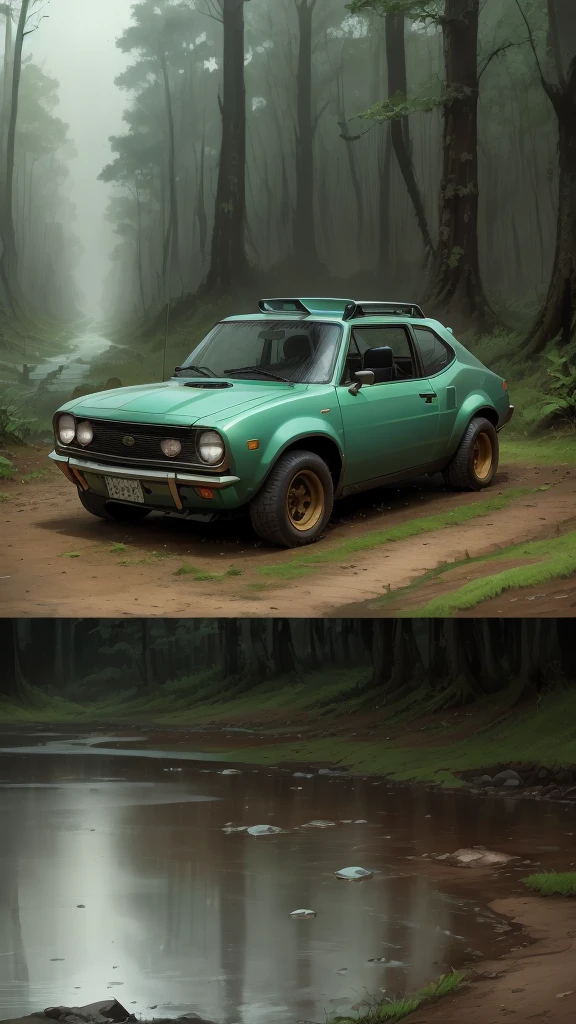 AMC gremlin, anime coloring, forest, rain,