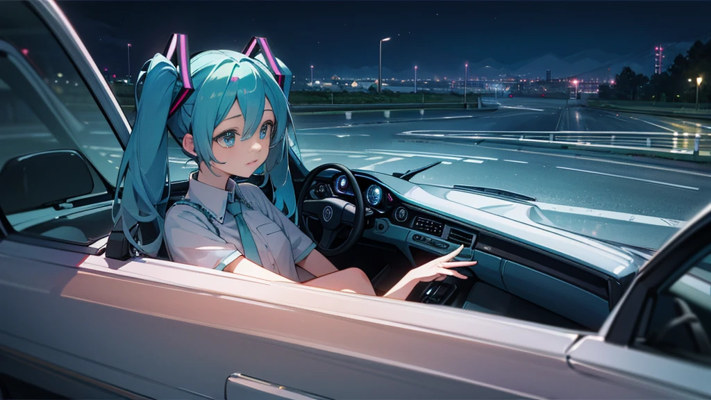 Hatsune Miku under the moonlight、A scene of driving on a quiet road