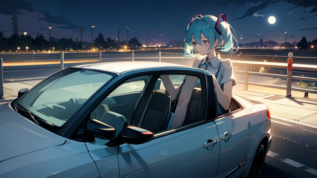 Hatsune Miku under the moonlight、A scene of driving on a quiet road