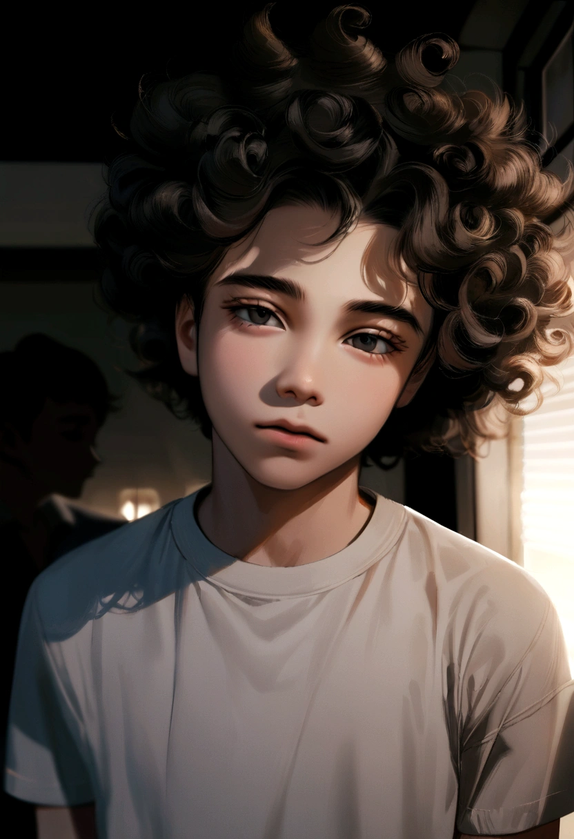 plucked boy with curly hair in front of a window, boy with neutral face, beautiful young prince, beautiful young model, perfect face and boy, portrait of a 15 year old boy, high-quality portrait, photo in style of tyler mitchell, perfectly lit face, Black teen, in style of tyler mitchell, soft light from the side