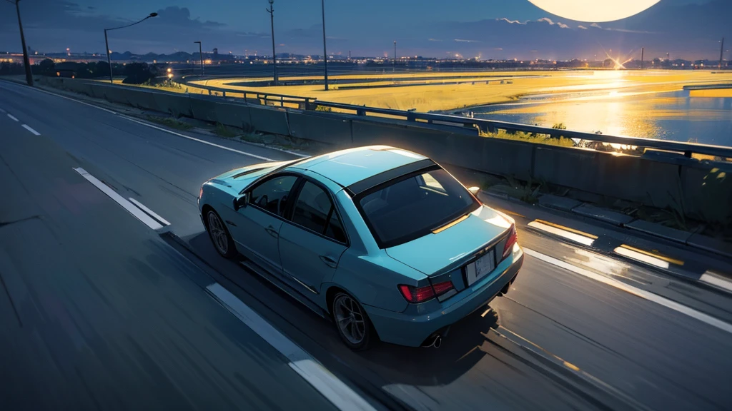 Hatsune Miku under the moonlight、A scene of driving on a quiet road