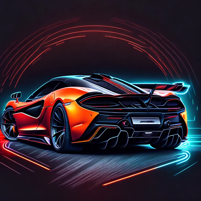 ((best qualityer)), ((work of art)), (detailded),exclusive vector art neon McLAREN 570S GT4, 
vector line art, logo, hight contrast