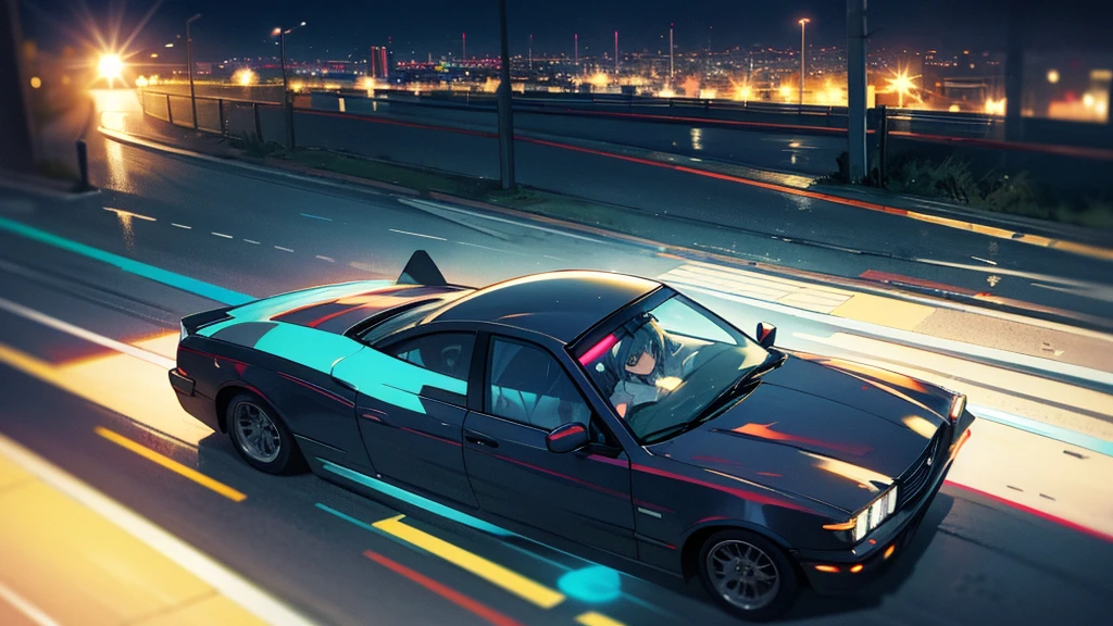 Hatsune Miku under the moonlight、A scene of driving on a quiet road