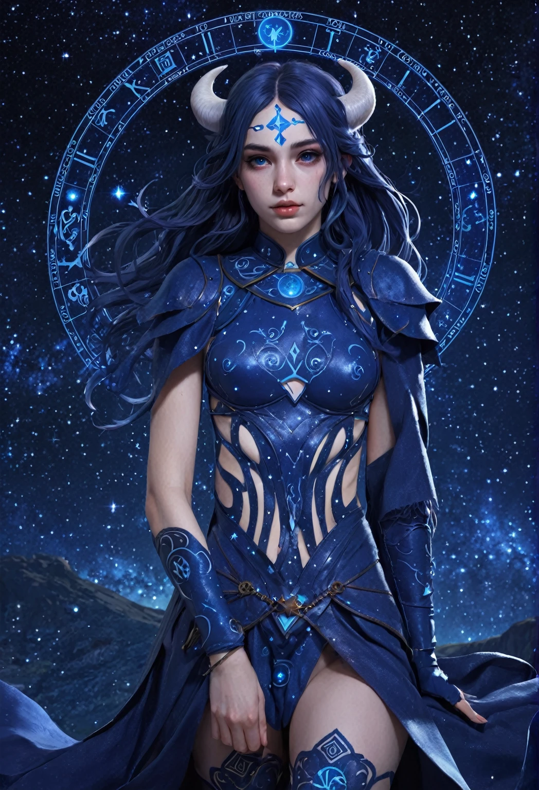 Sagitario Girl, zodiac sign representation, fantasy art, dark blue colors, HD, 8K modelo sexi. 8k