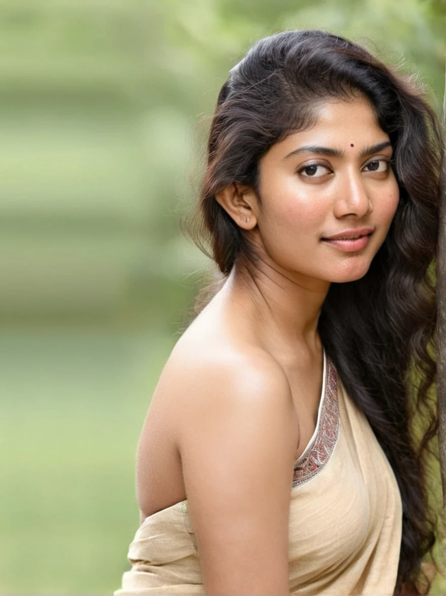 ultrarealistic hires nude photo of a 30-year-old sai pallavi woman, outdoors,